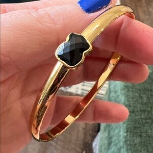 18k Gold Plated Bangle Bracelet with Faceted Black Onyx Bear - Style of Tous